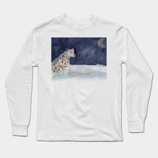 Snow Leopard Watercolor Illustration Long Sleeve T-Shirt